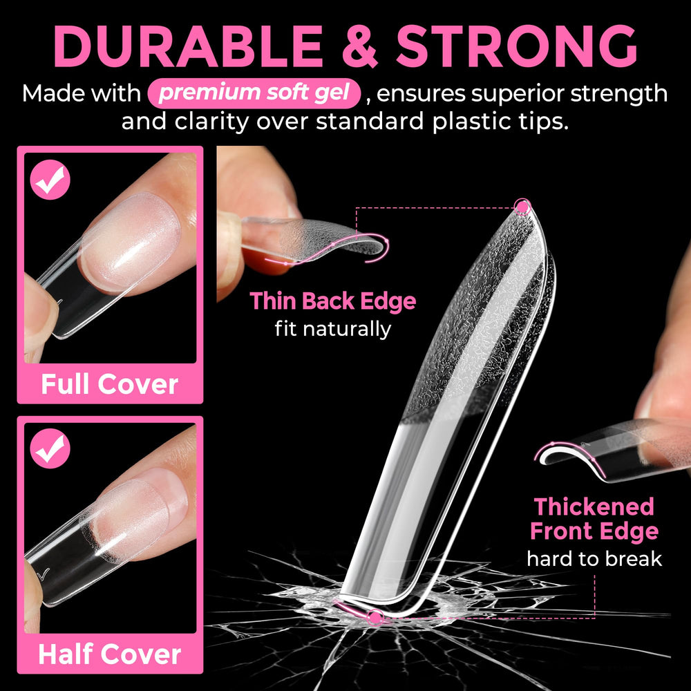 UNA GELLA tips carrés bords lisses: pose confortable et durable.