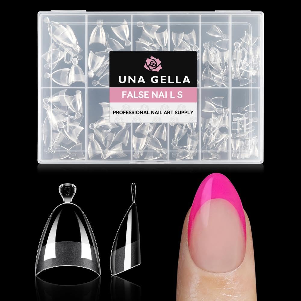 UNA GELLA – tips amande demi-couvrant en gel, fini matte et confort immédiat.