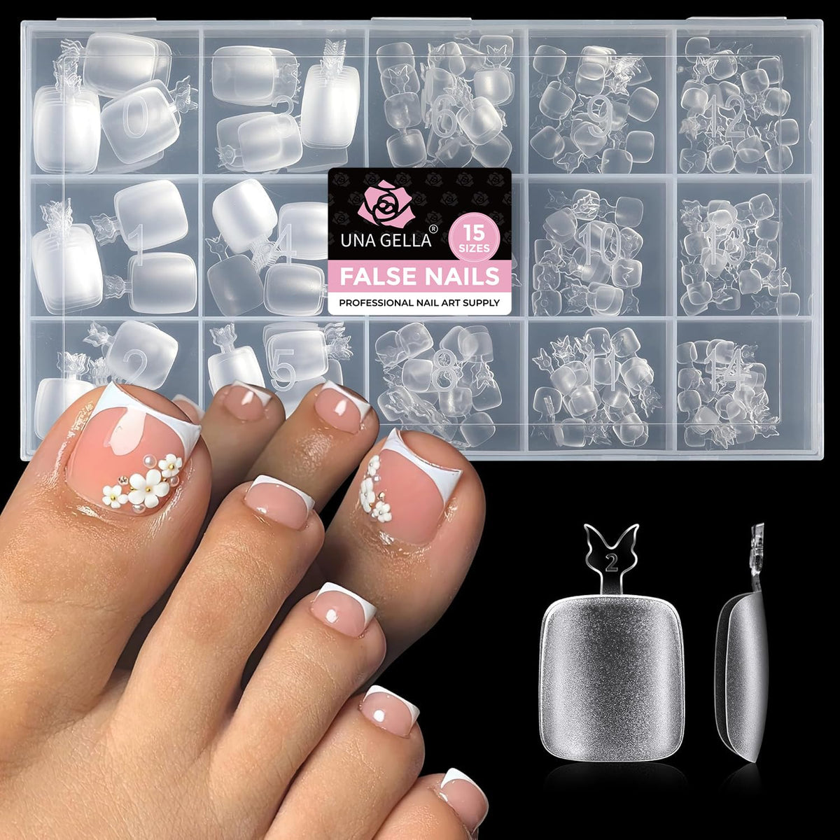 UNA GELLA propose des ongles d’orteils carrés-arrondis pour un rendu naturel.