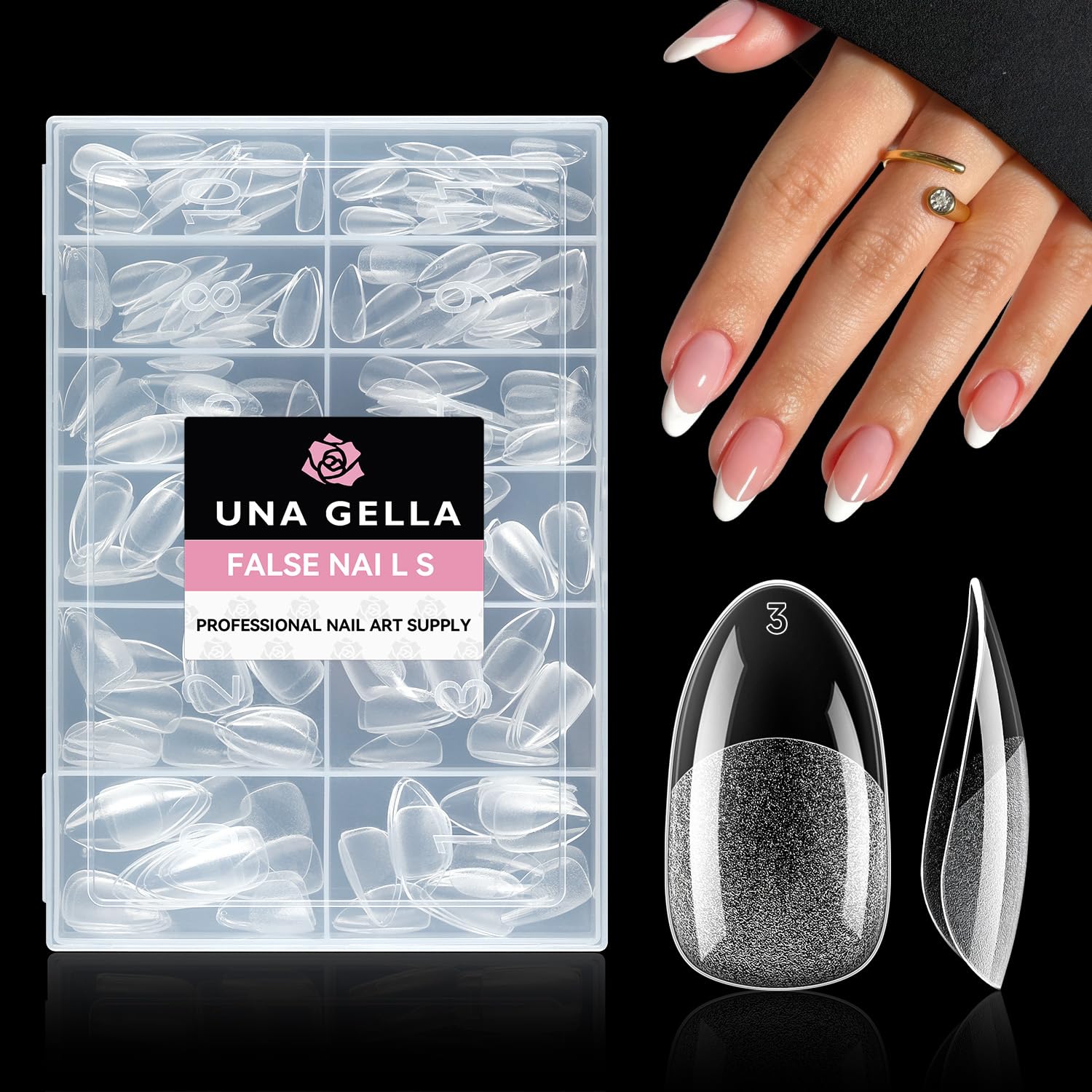 UNA GELLA tips ongles ovales amandes pour une couverture naturelle et élégante.