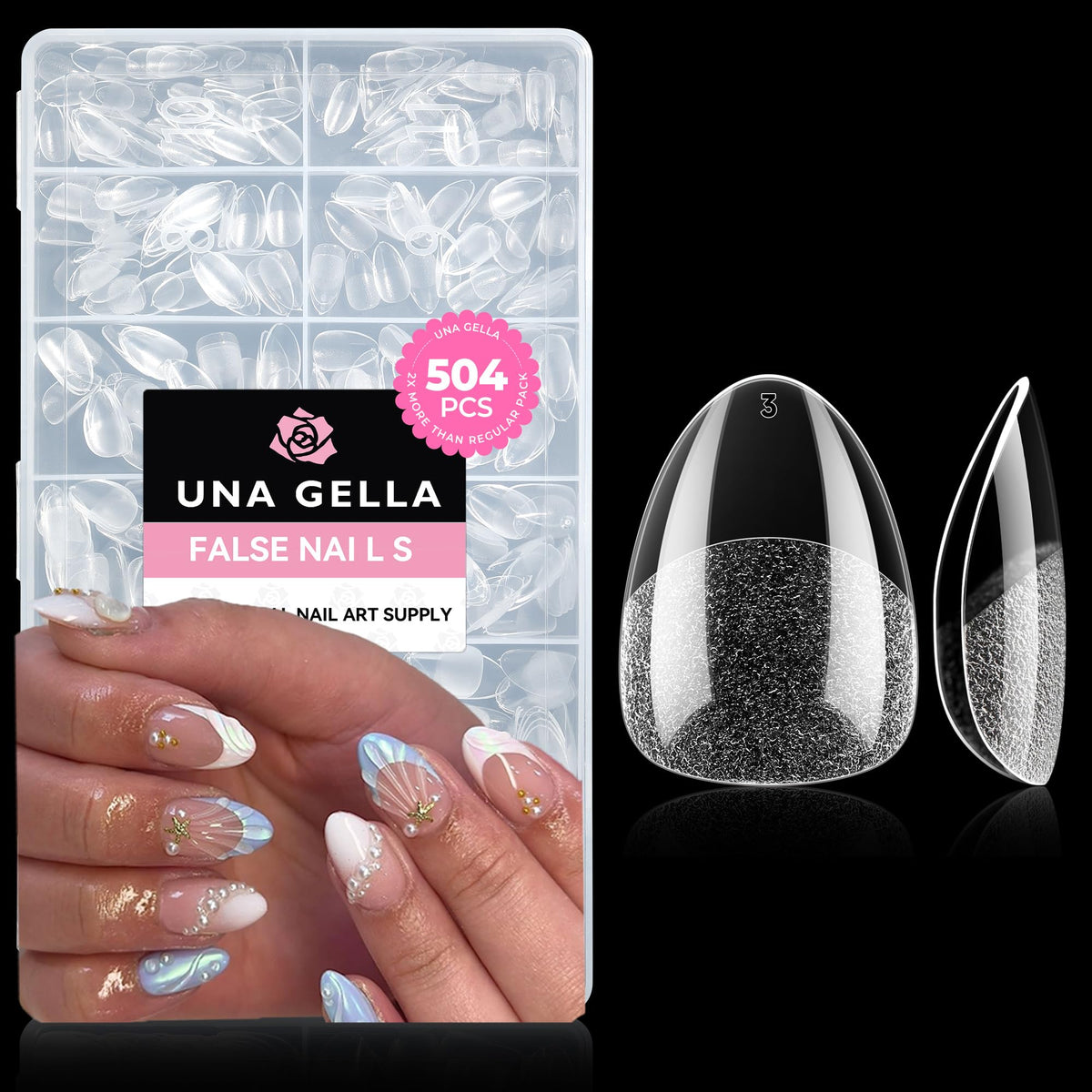 UNA GELLA tips transparents en amande extra-court pour un look naturel.
