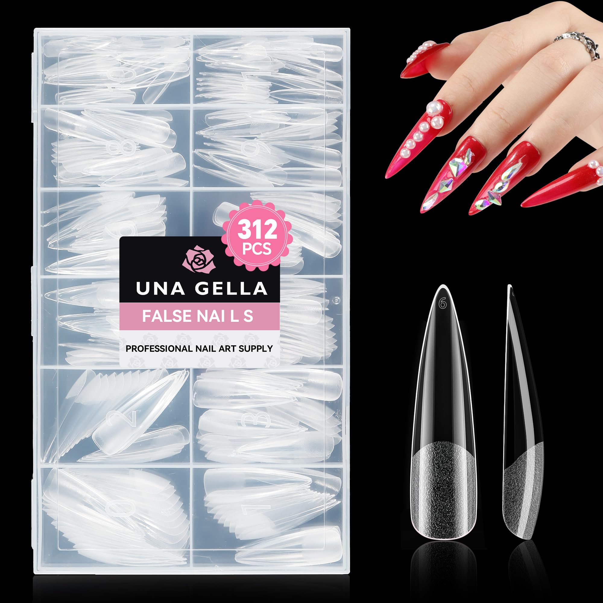 UNA GELLA embout stiletto préforme transparent – application rapide et uniforme.