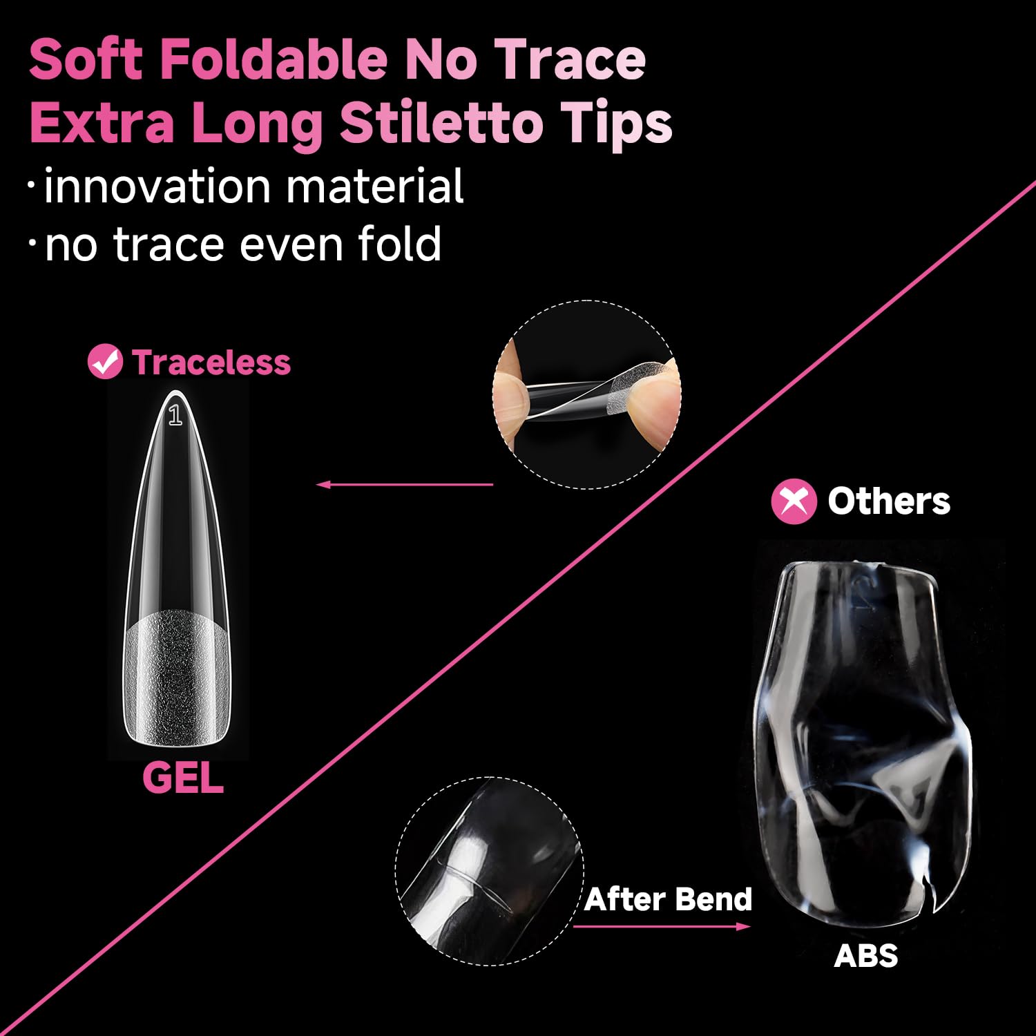 UNA GELLA embout stiletto sans trace – travail précis sans marques visibles.