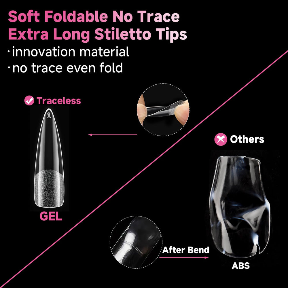 UNA GELLA embout stiletto sans trace – travail précis sans marques visibles.