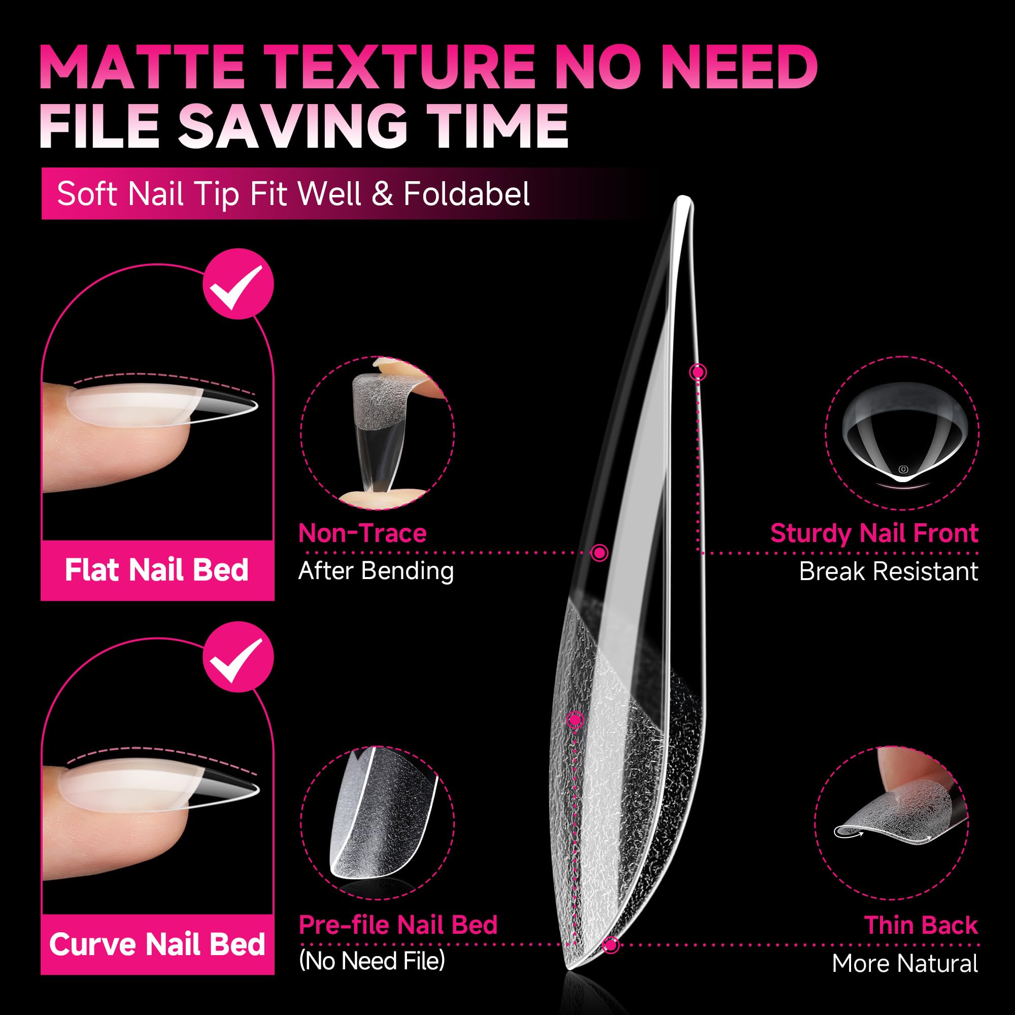 Embouts stiletto pleins UNA GELLA avec adhérence optimale sur l’ongle.