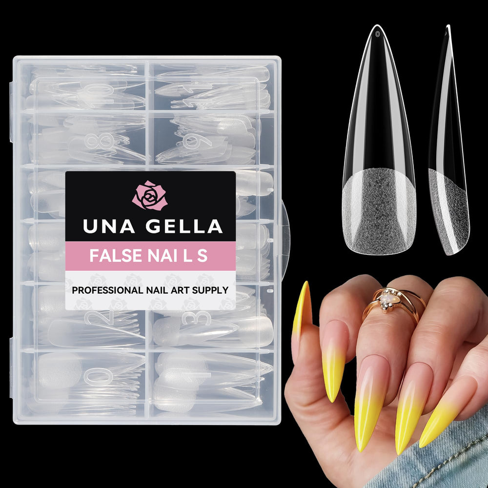 Ongles stiletto clairs UNA GELLA, 216 pièces, pose rapide à domicile.