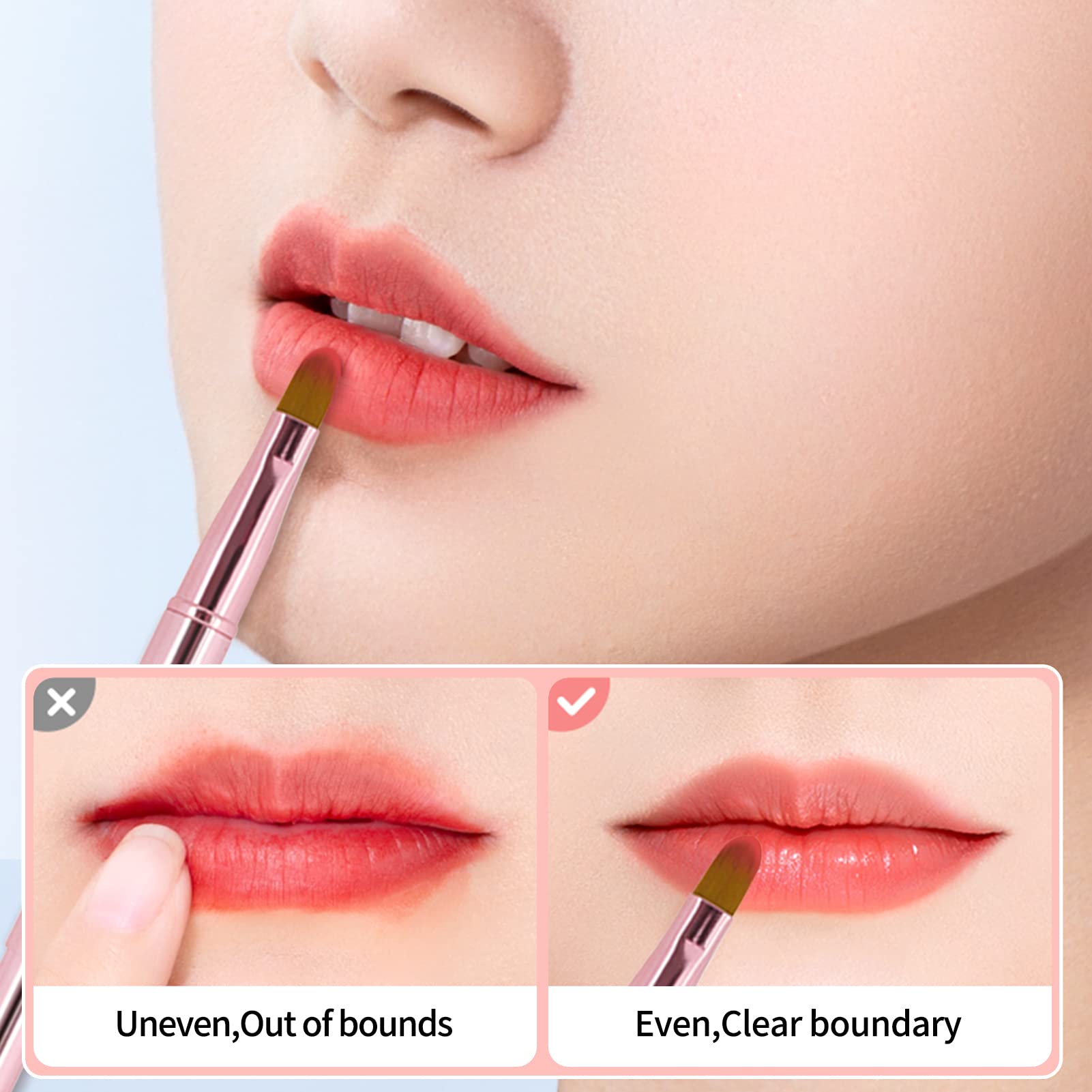 Manche métallique Unaone, brosse légère pour application précise des produits lèvres.