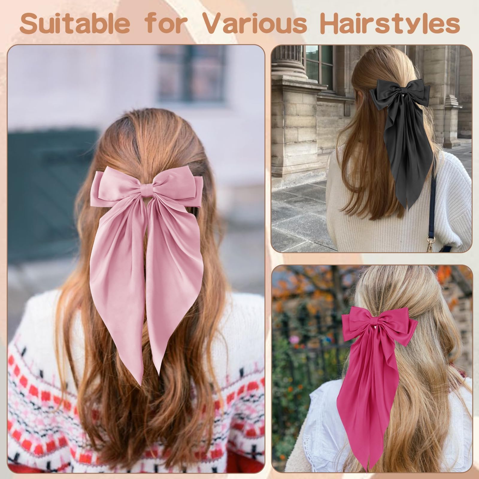 Unbednigt barette cheveux grande taille rose satin, parfaite pour coiffures volumineuses.