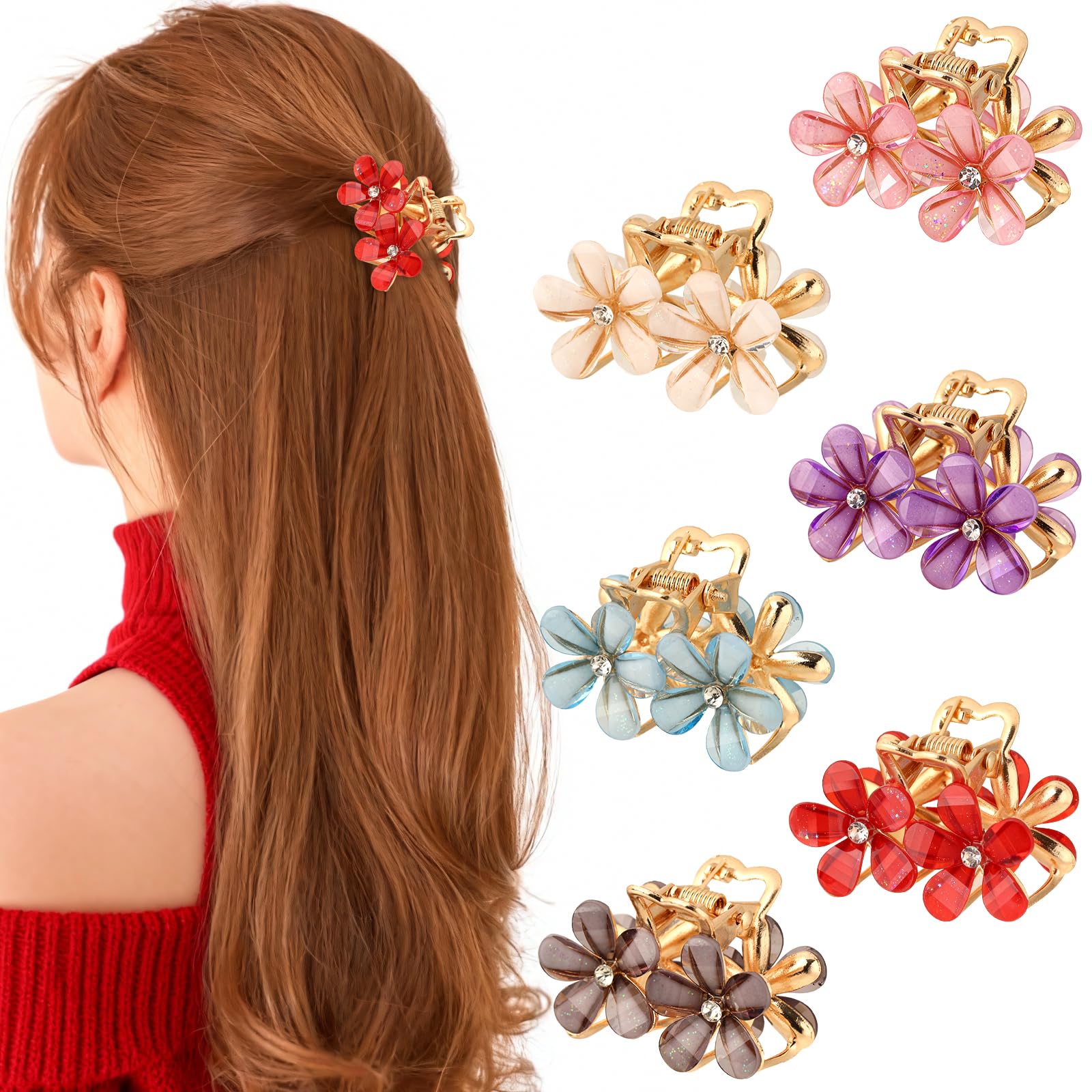 Clip fleurs Unbednigt pour cheveux avec cristaux bleu-rose-blanc, look élégant.