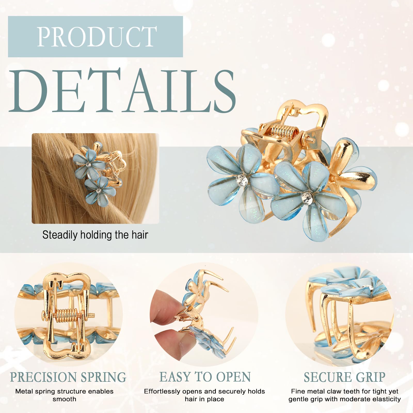 Pinces à cheveux fleurs Unbednigt avec cristaux scintillants, idéal pour des occasions festives.