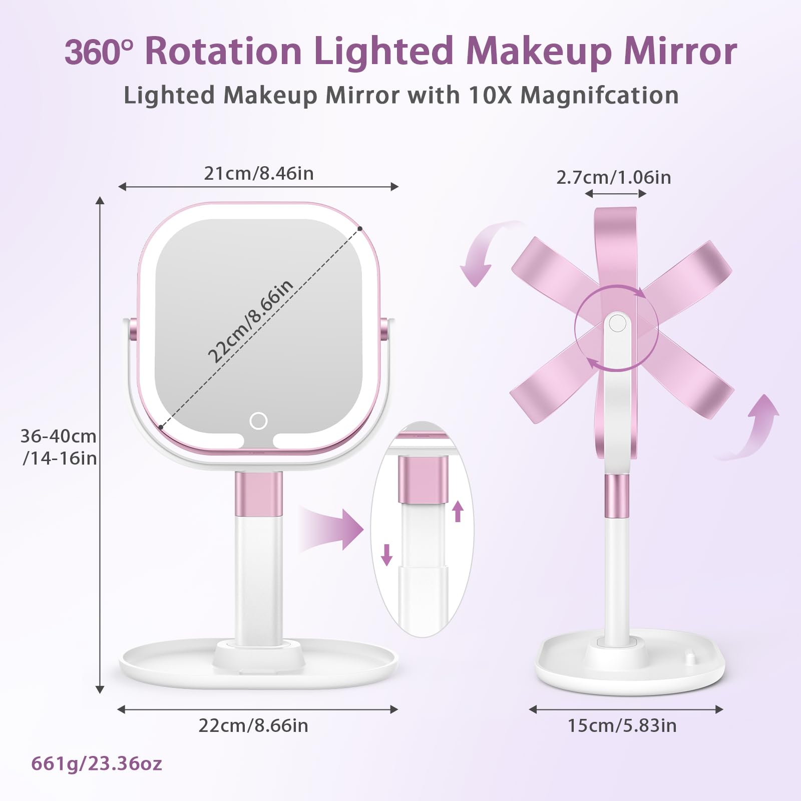 Éclairage à 3 couleurs du miroir Unbednigt, réglable selon l'ambiance