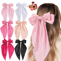 Unbednigt noeud rose satin, accessoire élégant pour coiffure chic au quotidien.