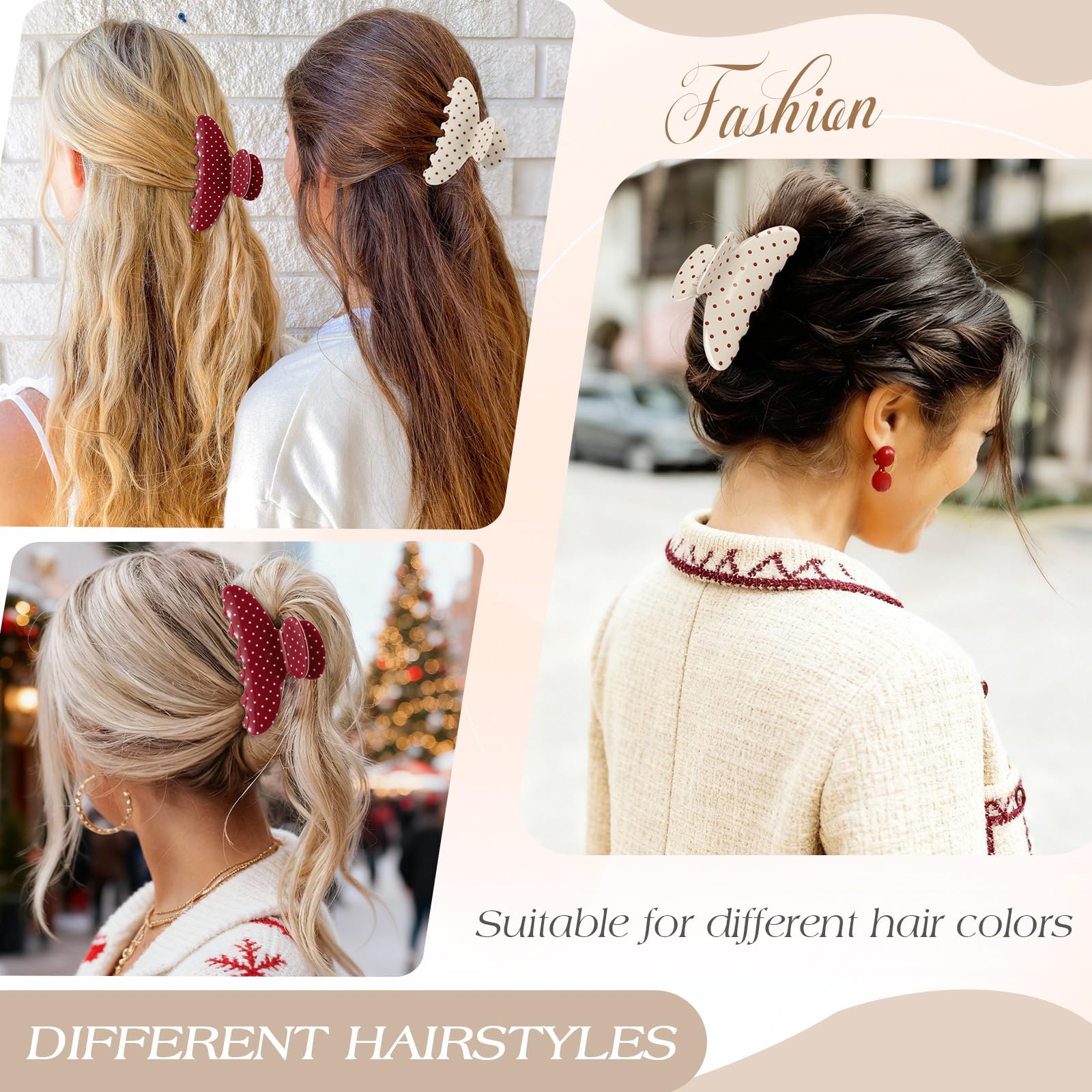 Pinces demi-queue pois rouge-beige Unbednigt pour une coiffure rapide.