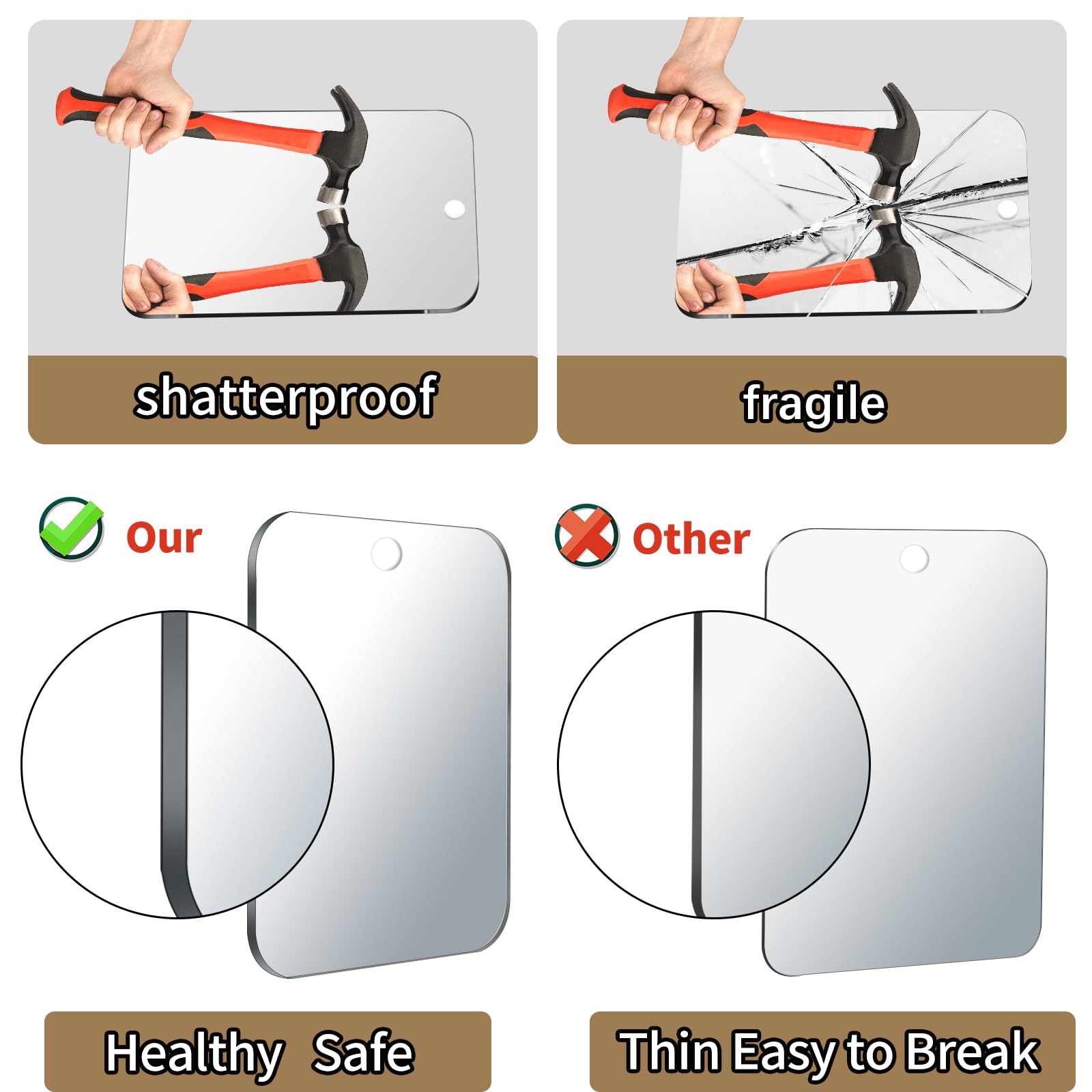 Miroir UNBREAKABL MIRO accrochable, fixation facile et flexible.