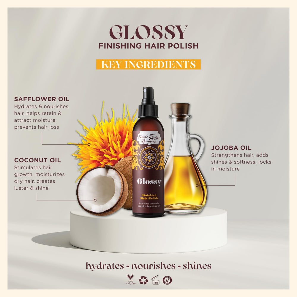 Uncle Funky's Daughter polissage brillant des cheveux — effet de brillance visible.