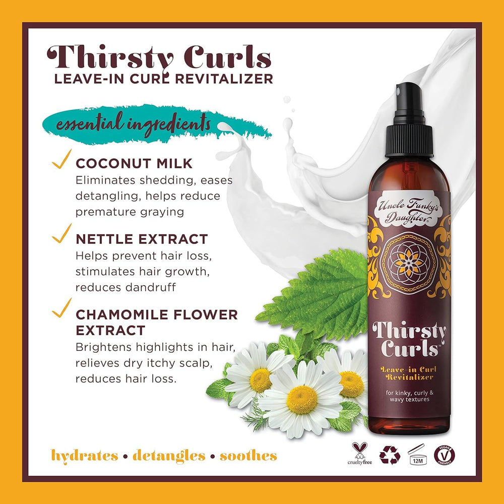 Uncle Funky's Daughter Thirsty Curls Leave-In, frisottis réduits et texture lisse.