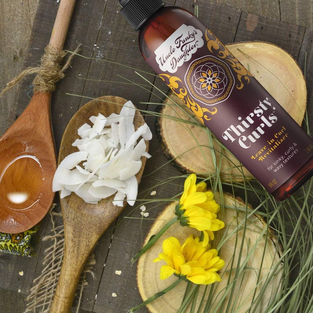 Uncle Funky's Daughter Thirsty Curls Leave-In, utilisation quotidienne pratique sans rinçage.