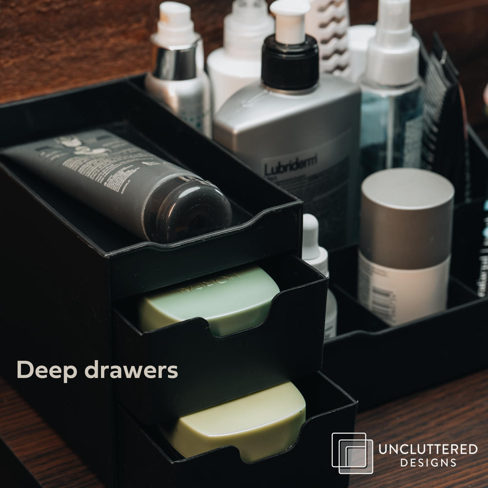 Uncluttered Designs grand organisateur vanité noire — matériel lavable et durable