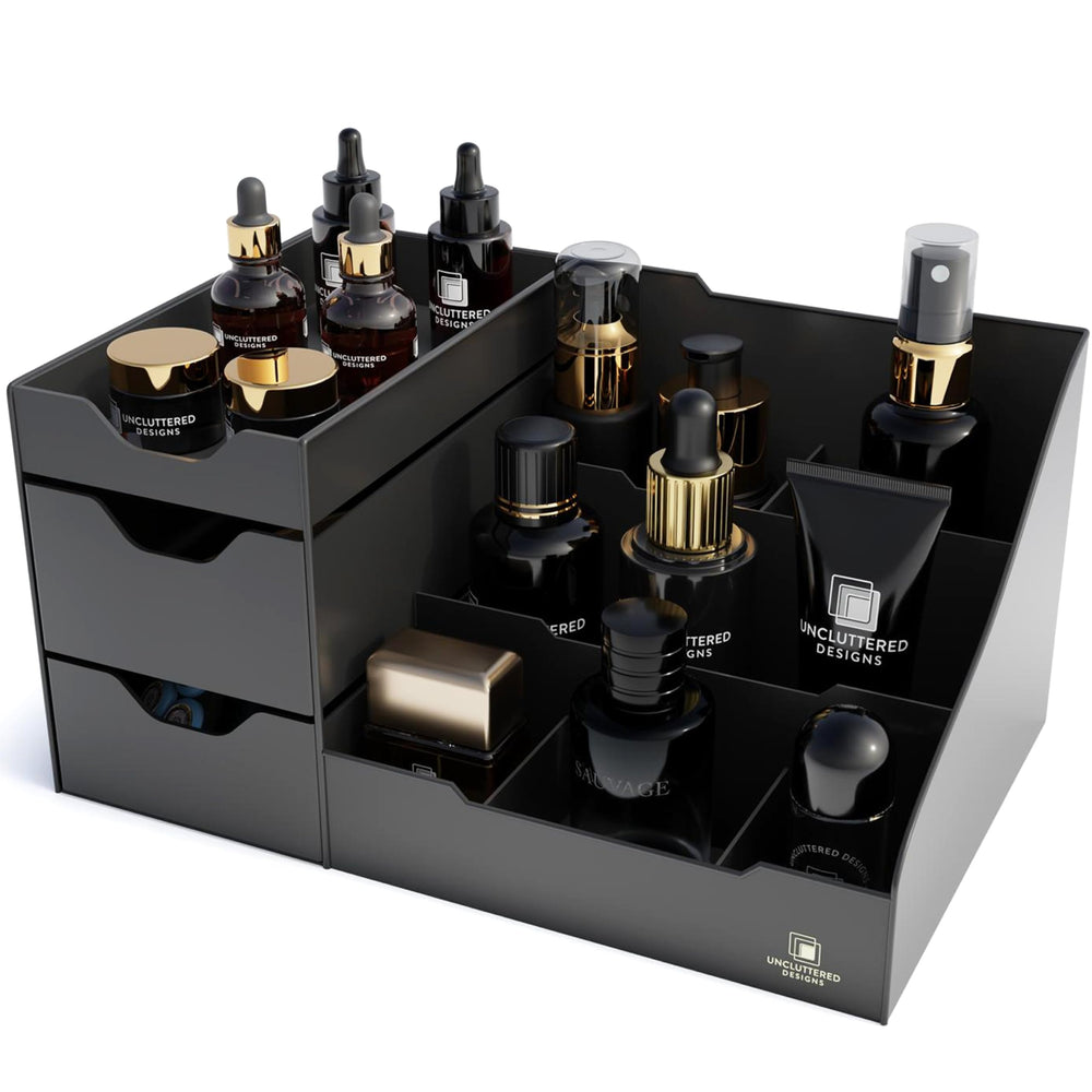 Uncluttered Designs grand organisateur vanité noire — tiroirs profonds pour cosmétiques