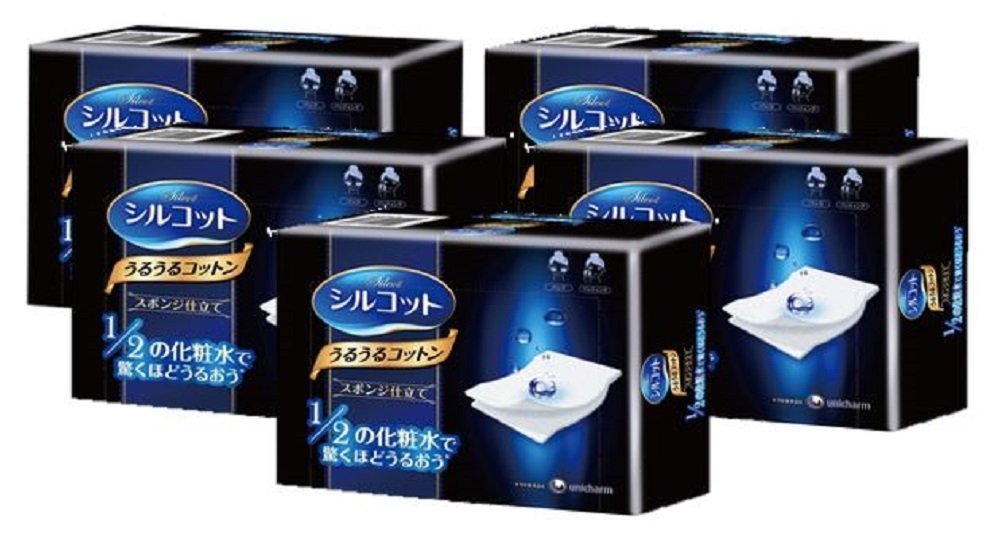 Unicharm Silcot Uruuru eponges coton facial pour démaquillage en douceur et soin.