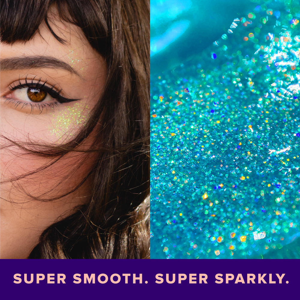 Unicorn SNOT Gel holographique bleu dans les cheveux pour un look étincelant