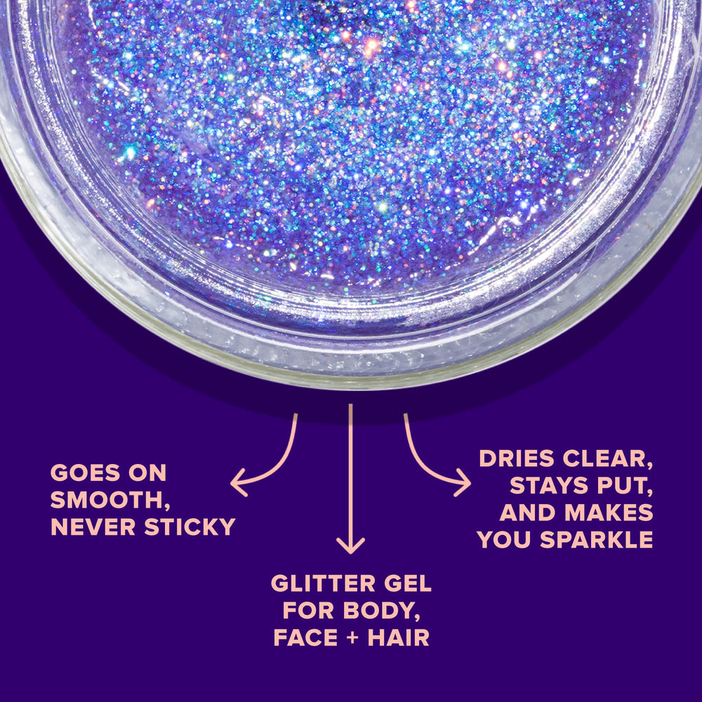 UNICORN SNOT Gel paillettes cheveux violet UV pour une apparence scintillante durable.