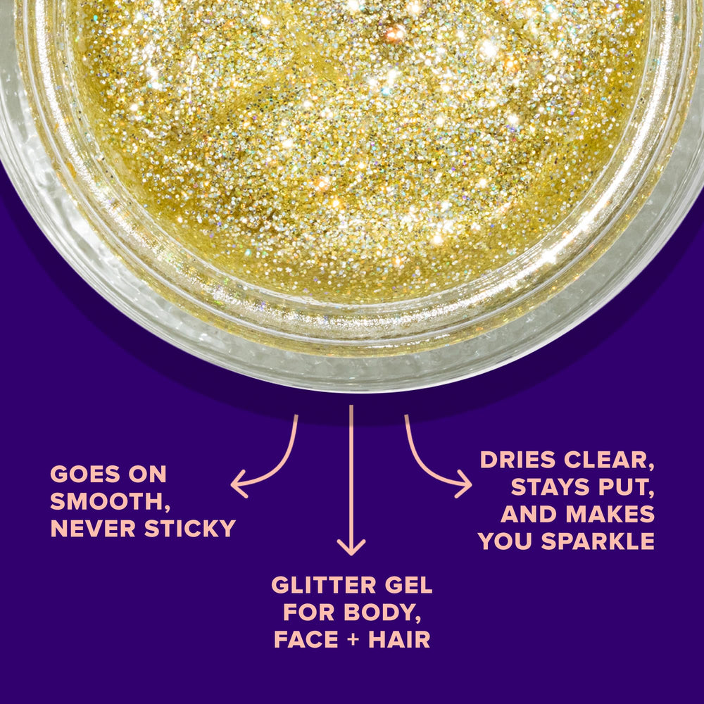 UNICORN SNOT gel paillettes holographiques, éclat sur corps et cheveux.