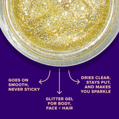 UNICORN SNOT gel paillettes holographiques, éclat sur corps et cheveux.