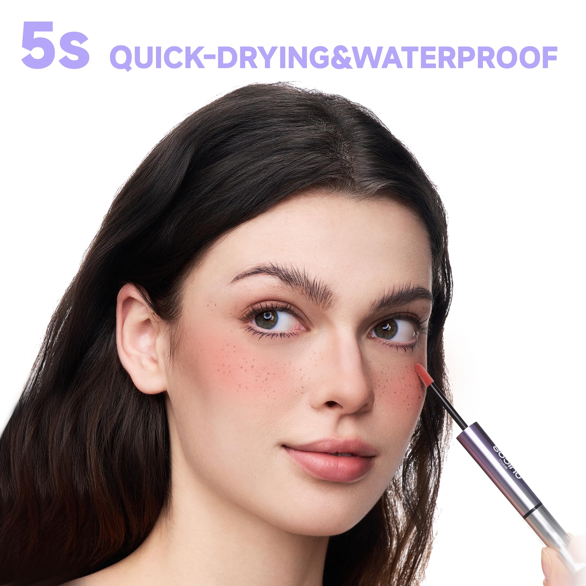 Unicos Freckle Stamp paired blush blends for a cohesive makeup look