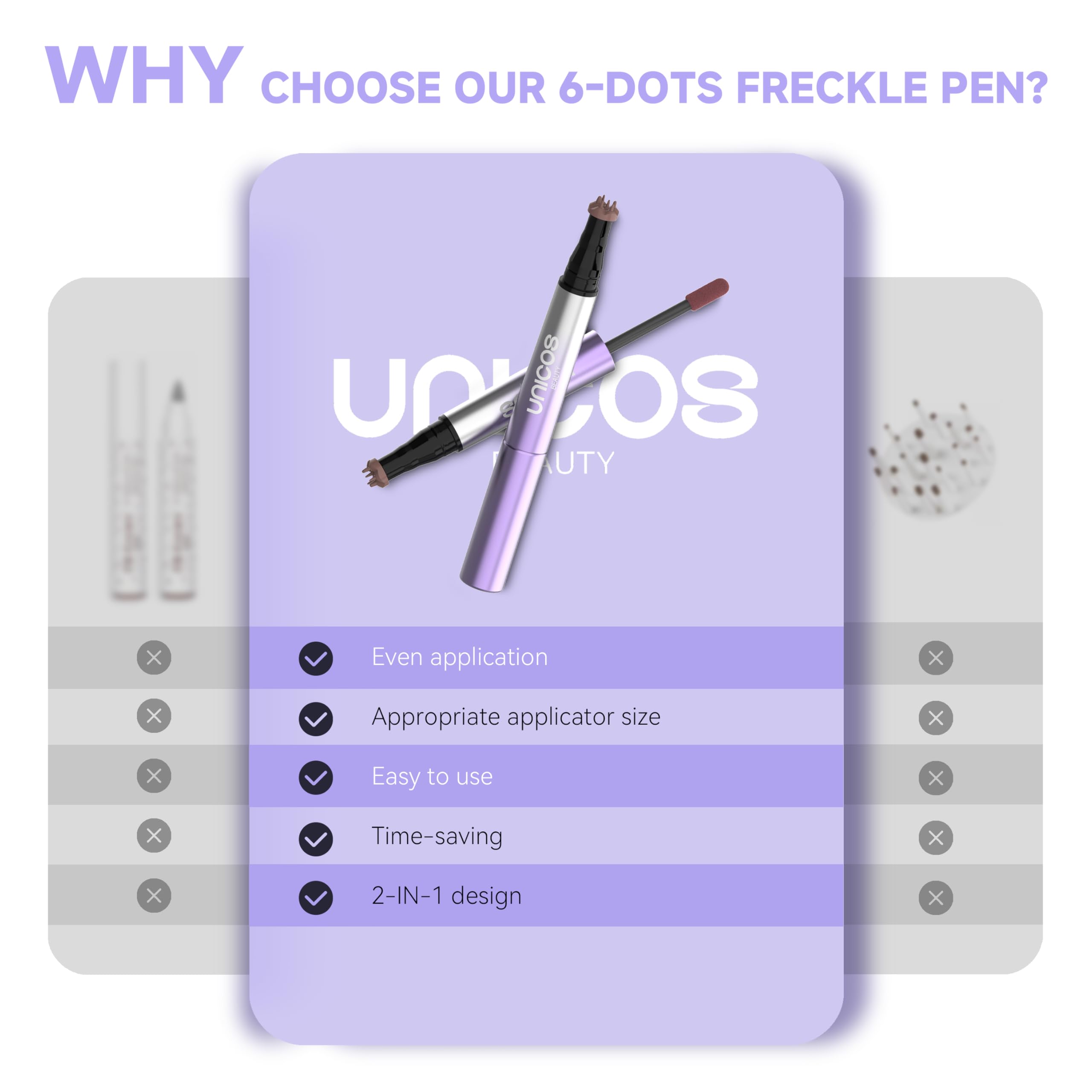 Compact Unicos Freckle Stamp in travel-friendly packaging for on-the-go touch-ups