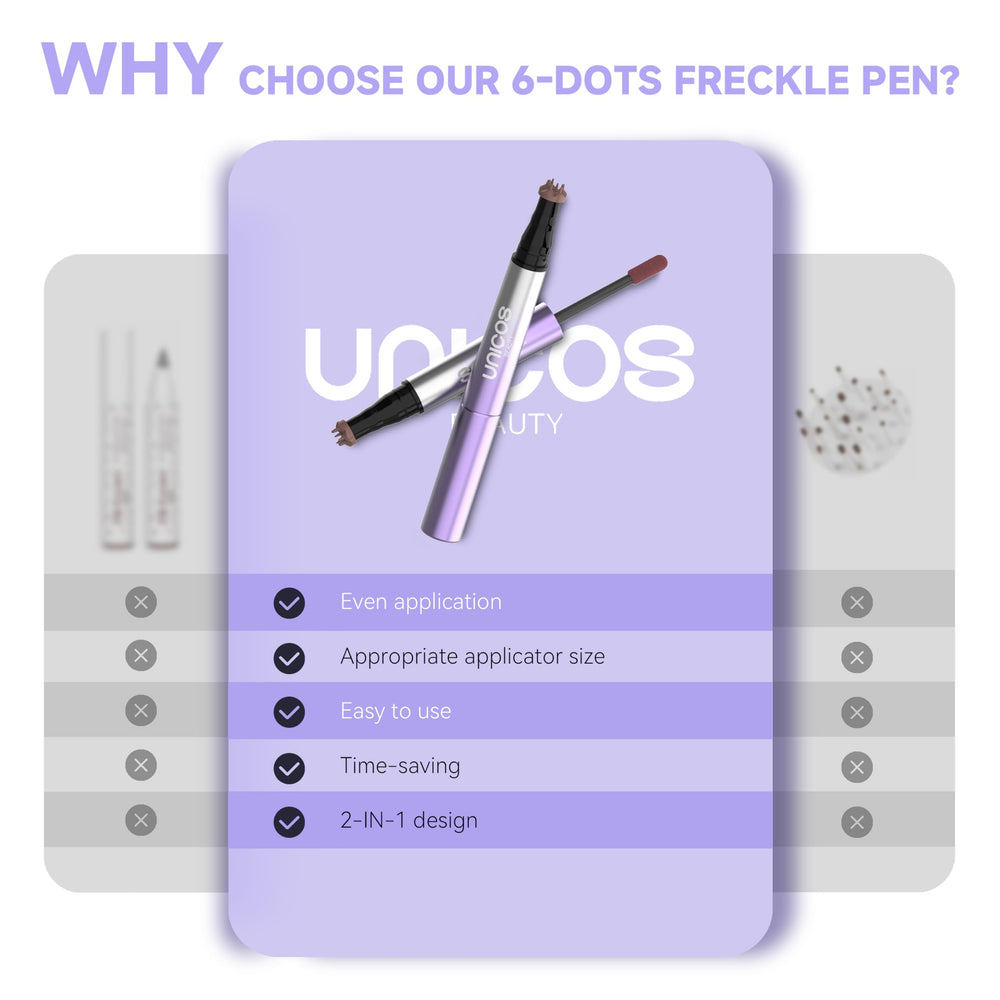 Compact Unicos Freckle Stamp in travel-friendly packaging for on-the-go touch-ups