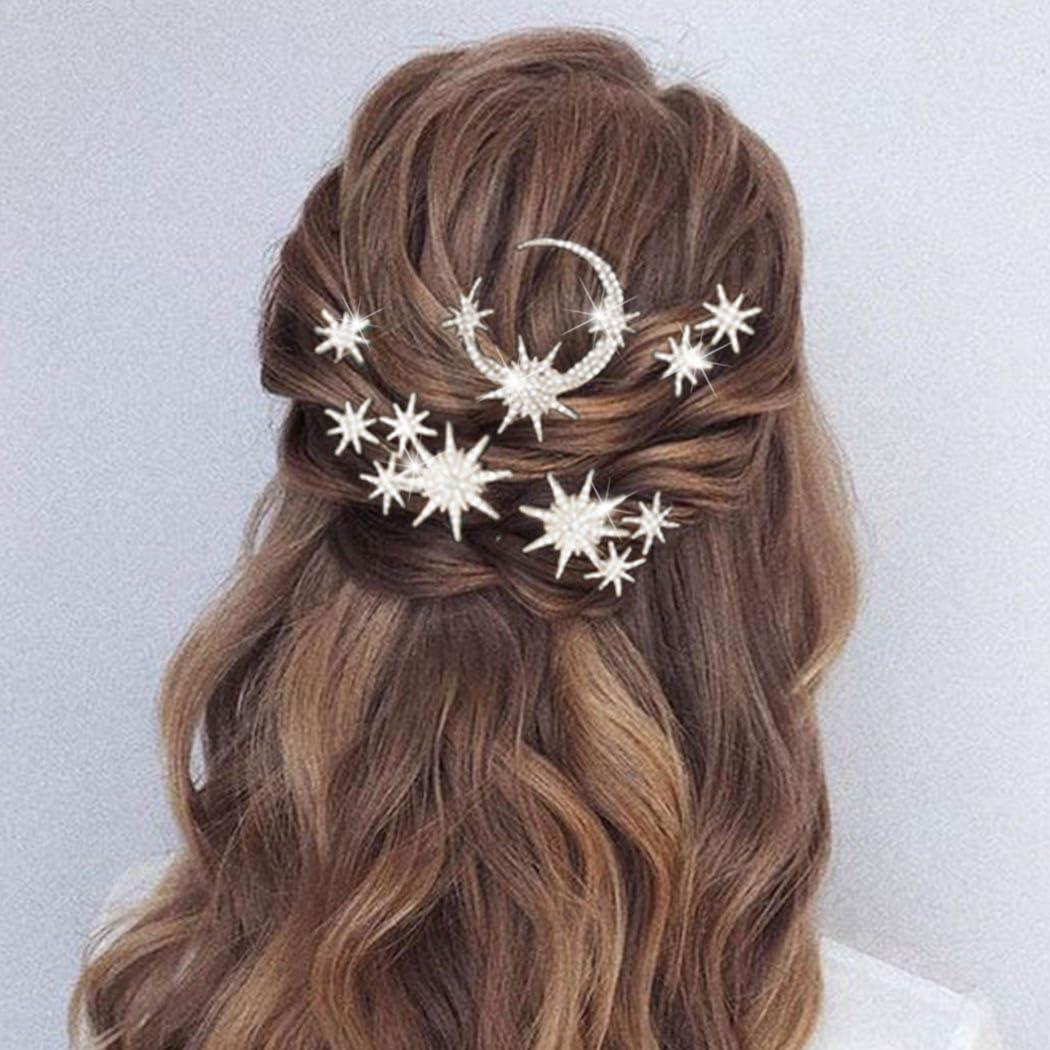 Unicra accessoires cheveux demoiselles etoile-lune argent, esprit romantique pour les demoiselles d'honneur.