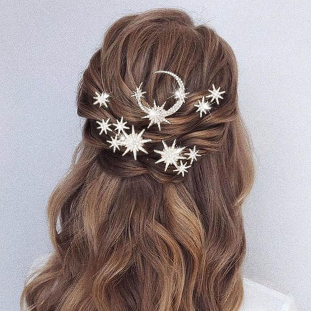 Unicra accessoires cheveux demoiselles etoile-lune argent, esprit romantique pour les demoiselles d'honneur.