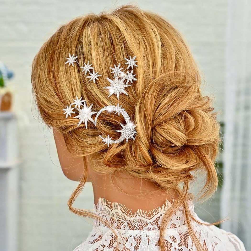 Unicra accessoires-coiffure mariage etoile-lune argent, pour un look élégant et harmonieux.