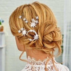 Unicra accessoires-coiffure mariage etoile-lune argent, pour un look élégant et harmonieux.