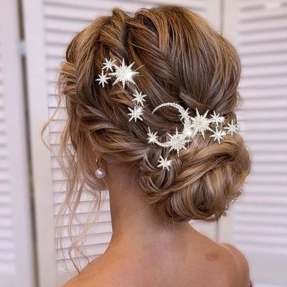 Unicra barrettes cheveux etoile-lune cristal argent, idéal pour cérémonie et mariée.