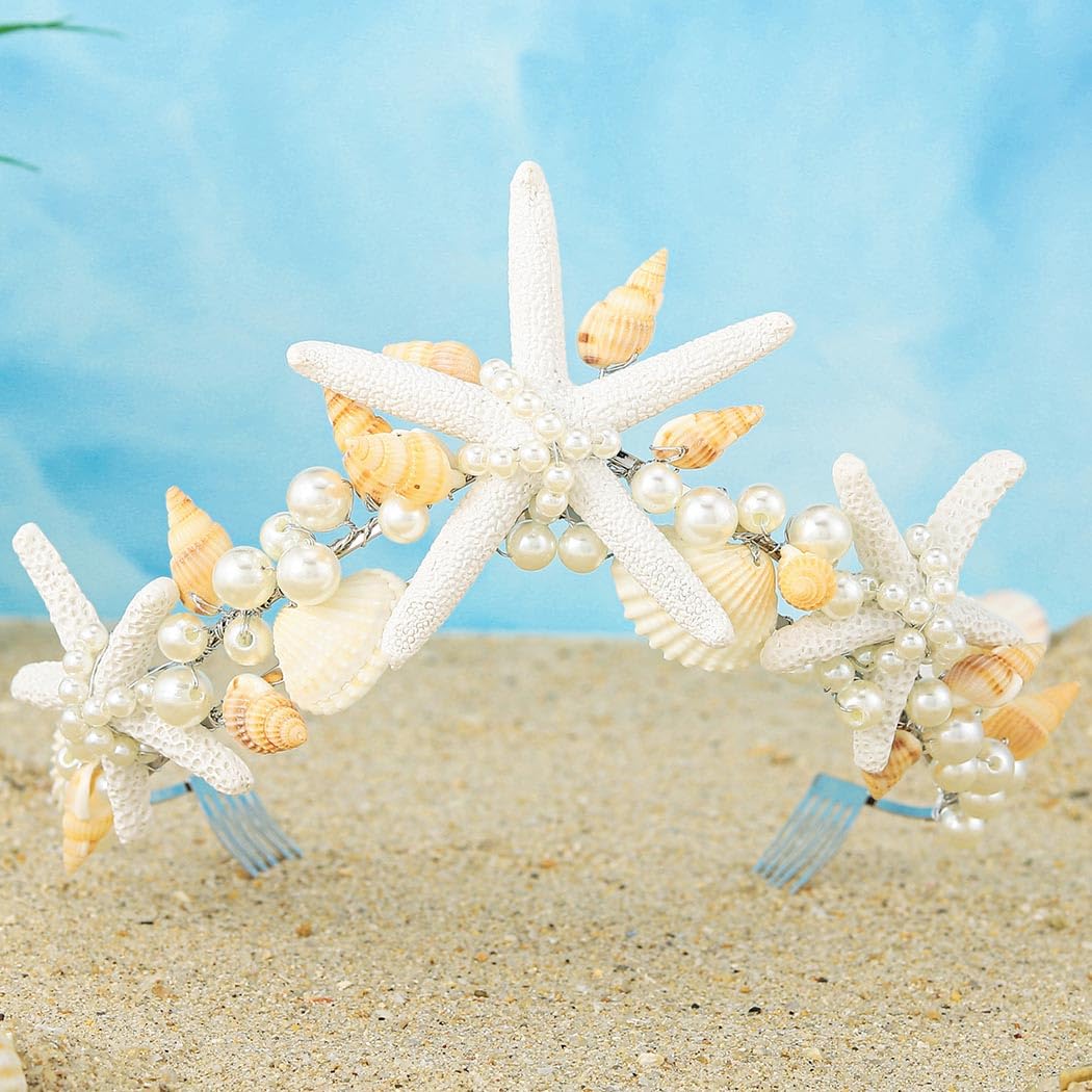 Unicra tiare perles coquillage argent – style bohème pour cérémonie