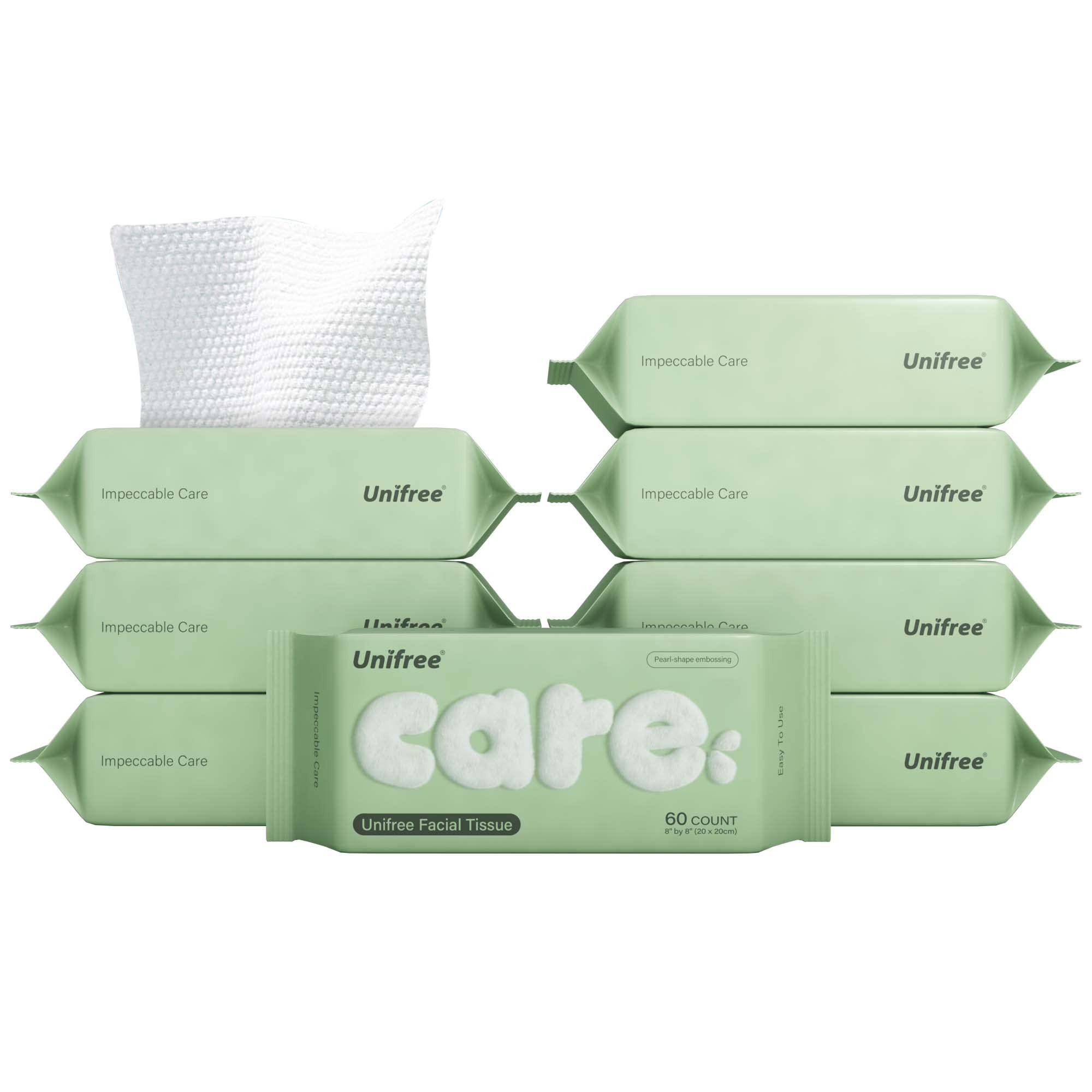 UNIFREE Mouchoirs secs visage – emballage pratique pour voyage et usage rapide.