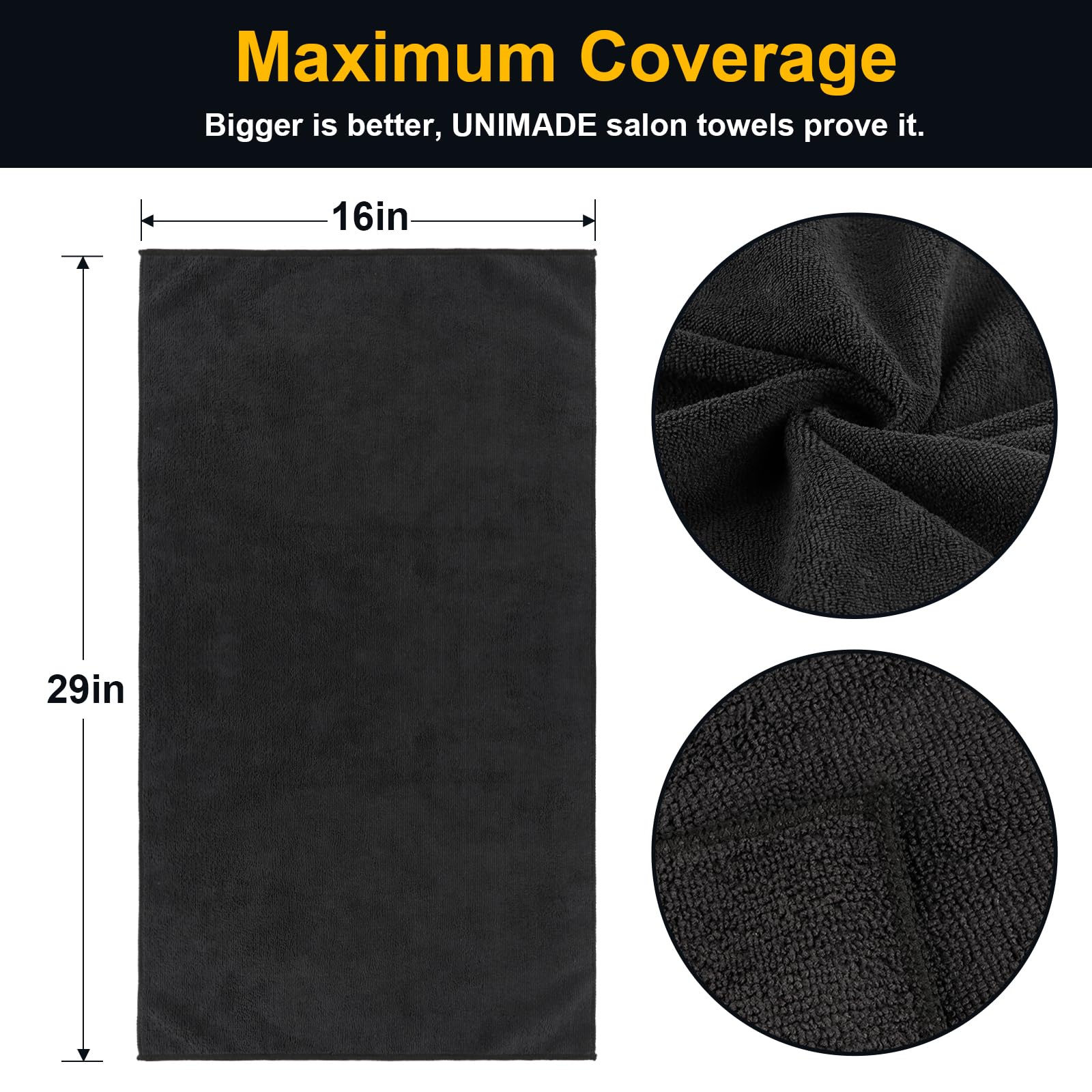 UNIMADE serviettes barbier noir 24-lot, durables et faciles à laver.