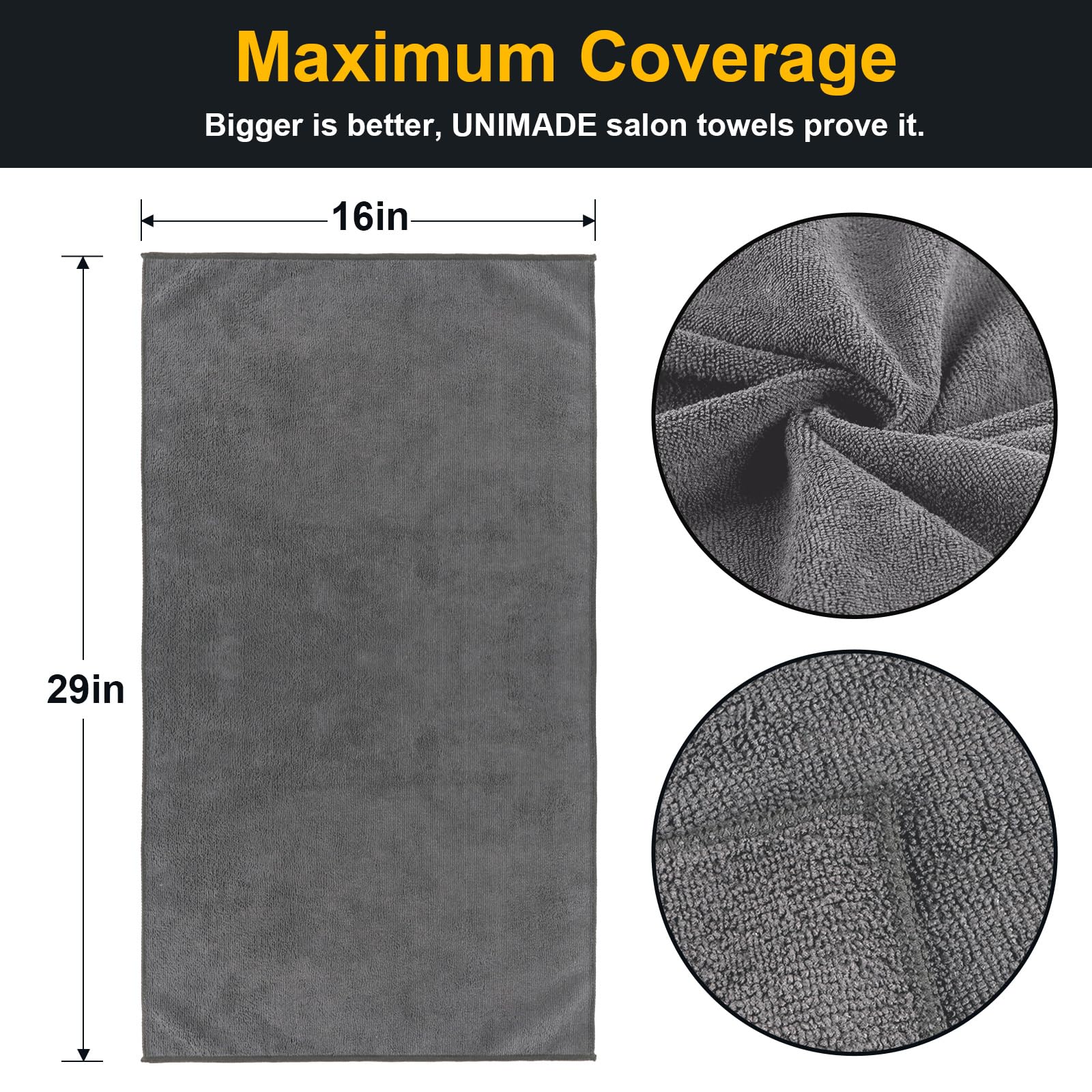UNIMADE lot de 24 serviettes grises en microfibre, douceur et performance.
