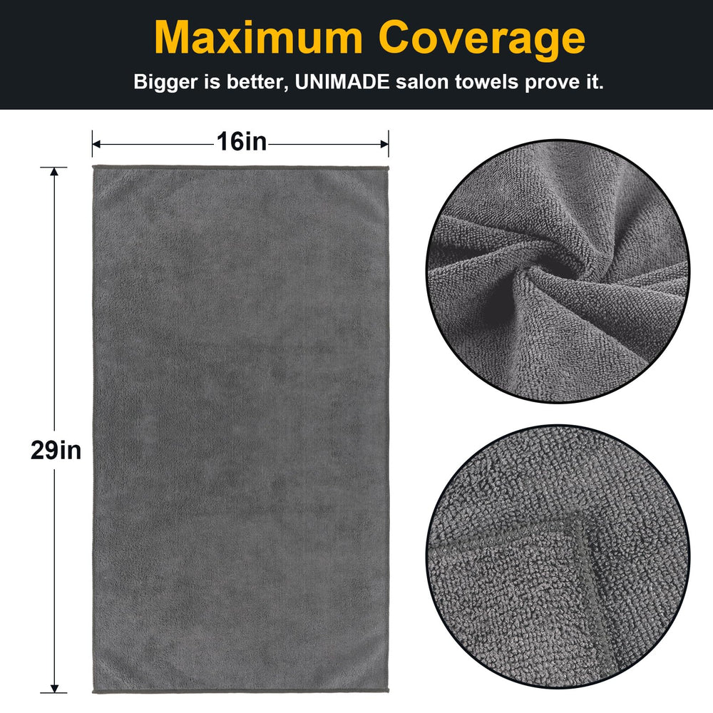 UNIMADE lot de 24 serviettes grises en microfibre, douceur et performance.