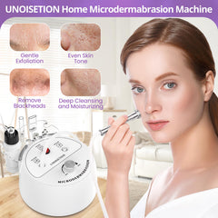 UNOISETION microdermabrasion au diamant, système 3-en-1 en action pour un nettoyage en profondeur.