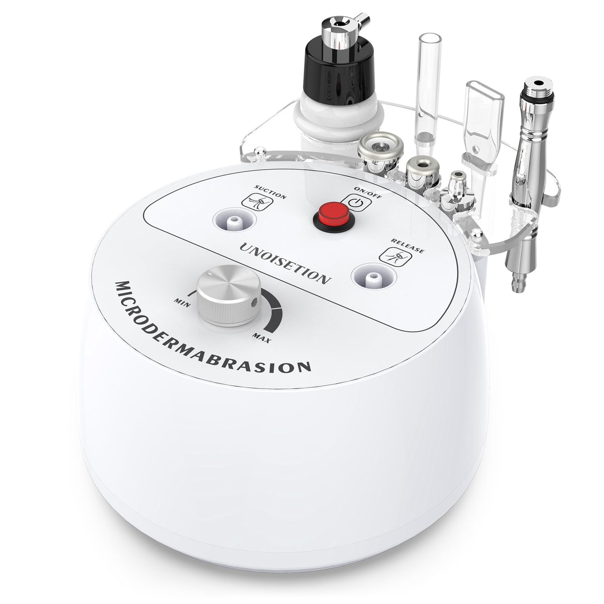 UNOISETION microdermabrasion au diamant, démonstration visage montrant une exfoliation douce pour peau lisse.