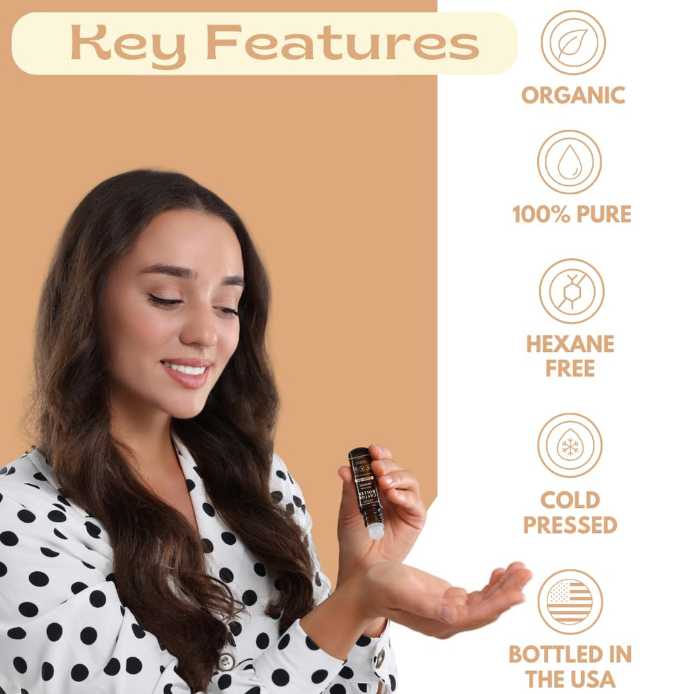 Untamed Organics Huile de ricin Roll-On, application ciblée hydratante sur la peau.
