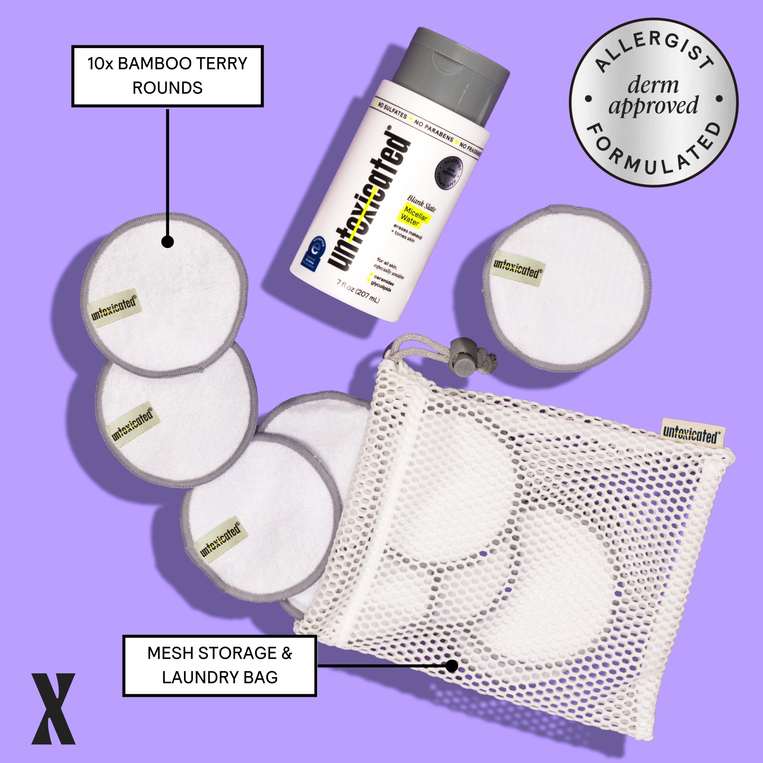 Untoxicated disques démaquillage en bambou double couche, douceur et efficacité pour le soin quotidien.