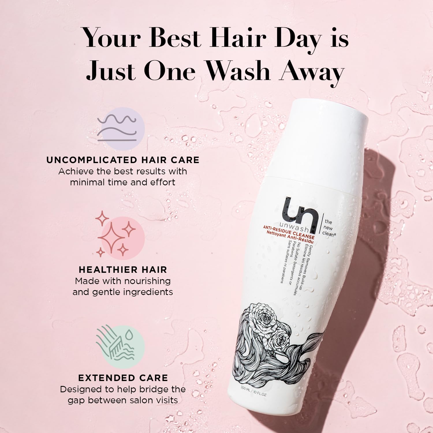 Unwash Anti Résidu – cheveux colorés compatibles et faciles à coiffer.