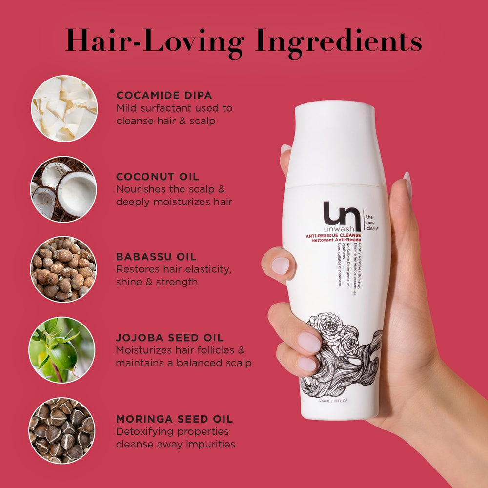 Unwash Anti Résidu – huile de moringa hydratante pour cheveux doux.