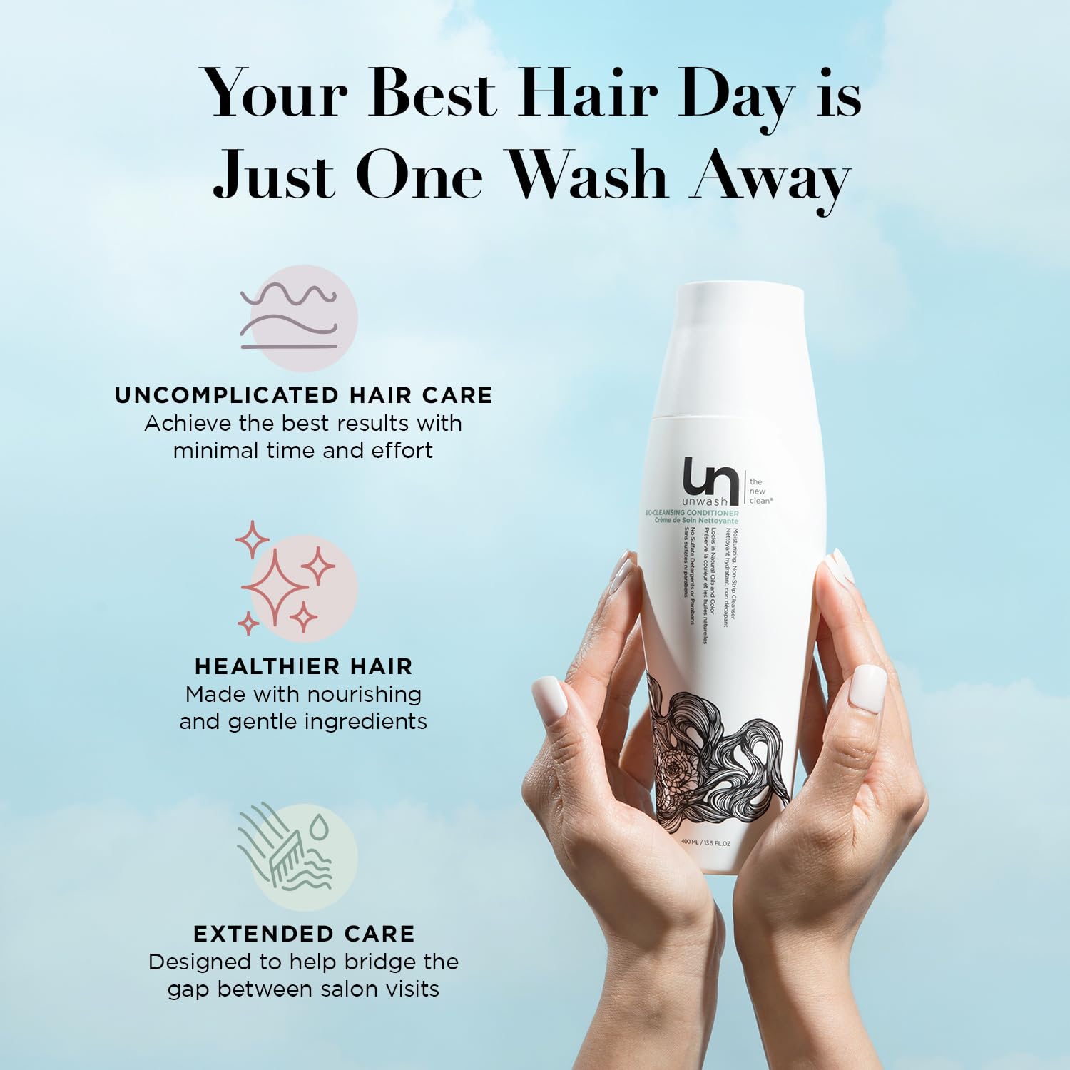 Unwash Bio-Cleansing Conditioner, cheveux colorés: soin doux compatible couleur.