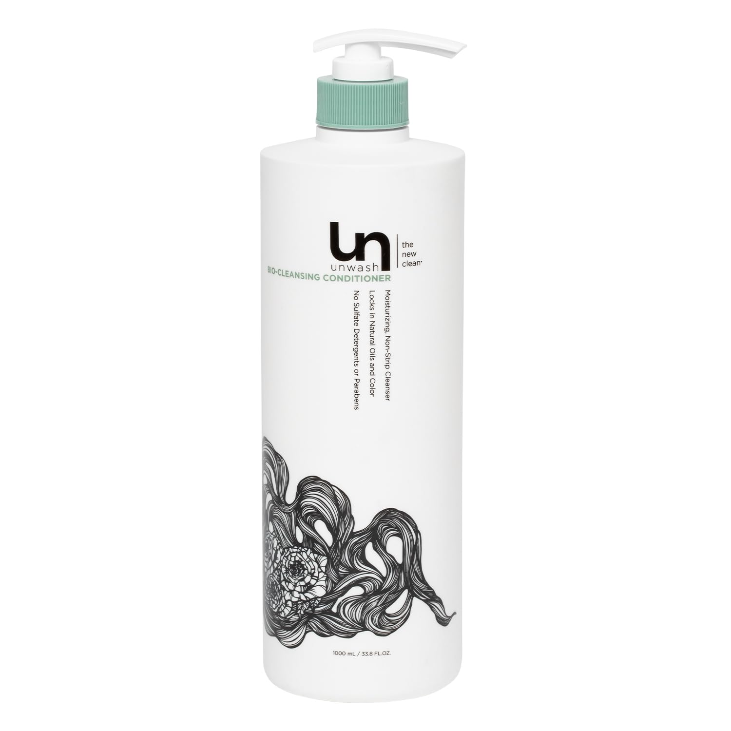 Unwash Bio-Cleansing Conditioner, bouteille lumineuse, nettoie en douceur et hydrate les cheveux.