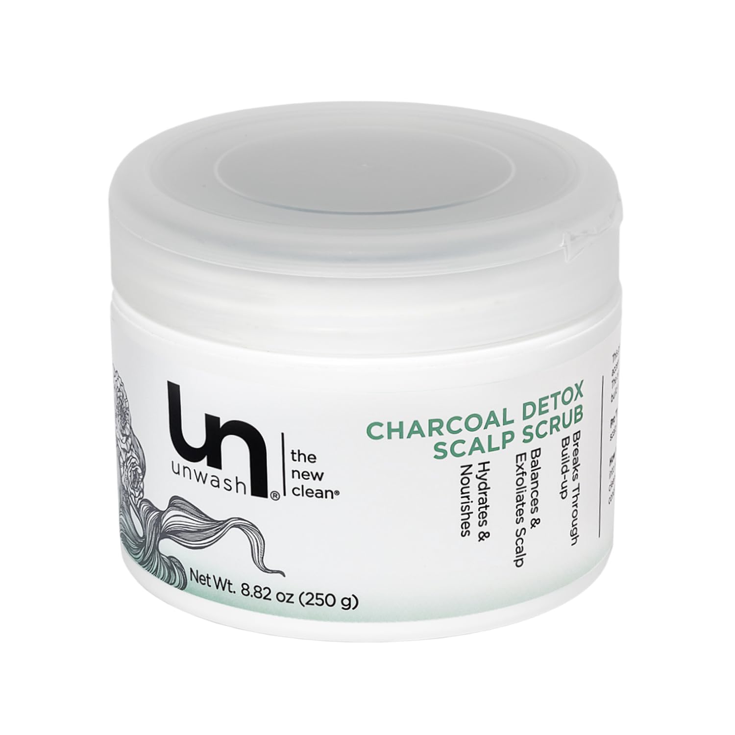 Unwash Charbon Détox Scrub – bouteille présentant l'emballage purifiant.